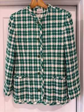 Vintage Weathervane Green and White Plaid Tweed Blazer